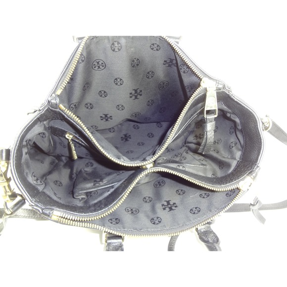 Tory Burch Robinson Double Zip Black Pebbled Leather Satchel Tote Bag - Picture 12 of 12